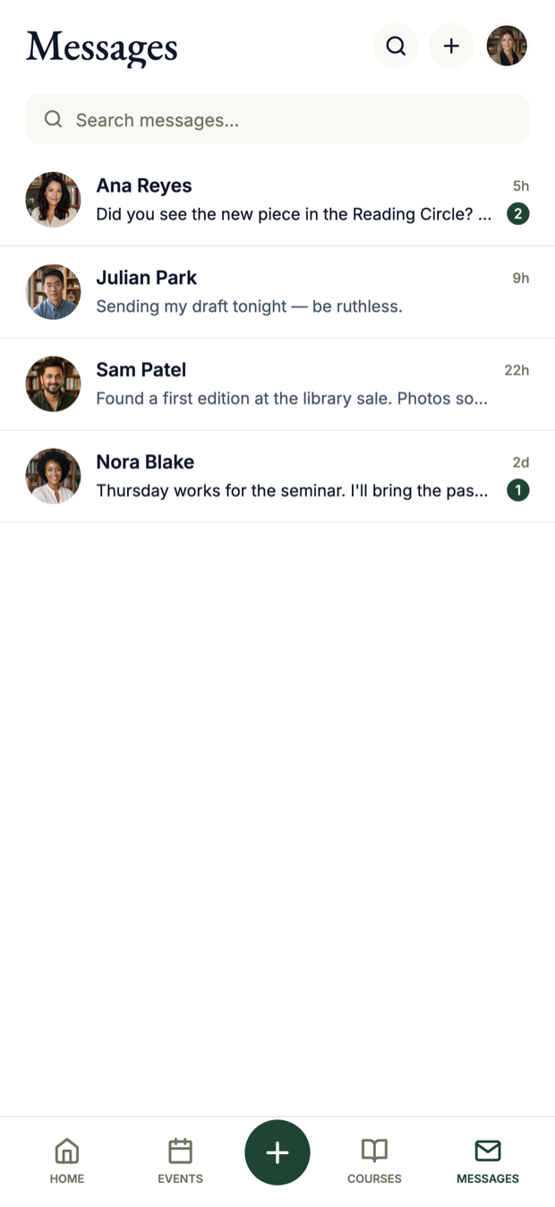 Direct messages with other members in the app